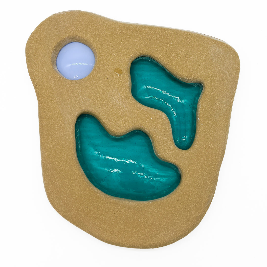 Small Tan and Aqua Wall Sculpture