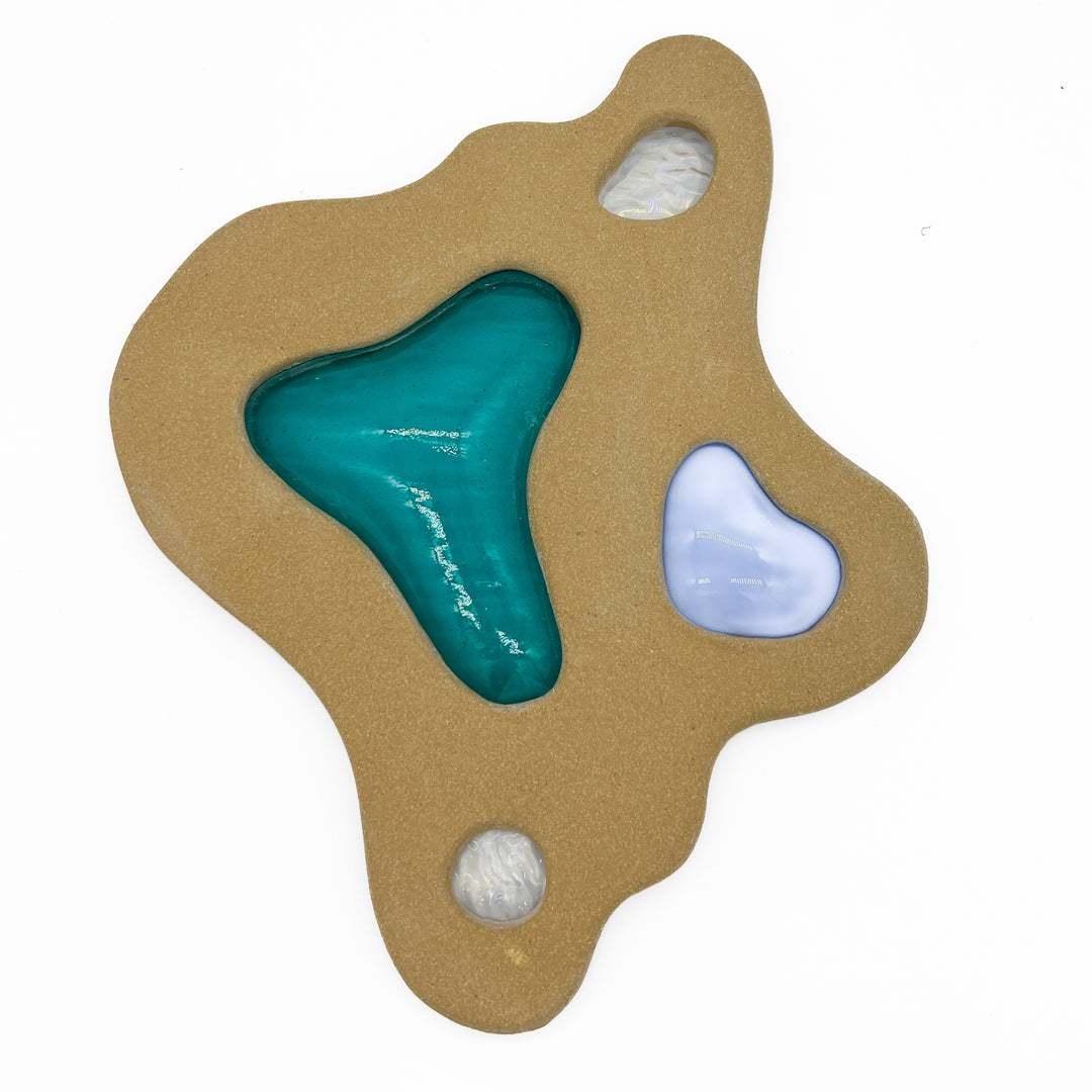 Medium Tan and Aqua Wall Sculpture